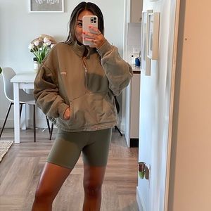 SET ACTIVE Sage/Green Zip Up Sweater with Biker Shorts (Small)